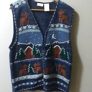 🔴 Bobbie Brooks Vintage Holiday Winter Sweater Vest Cotton Blen Ladies Large